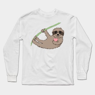 Valentine' Day Sloth Hugging a Heart Long Sleeve T-Shirt